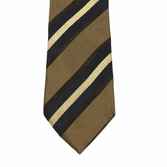 Corneliani Tie Brown Beige Navy Blue Striped 100% Silk Italian Necktie - Picture 4 of 11